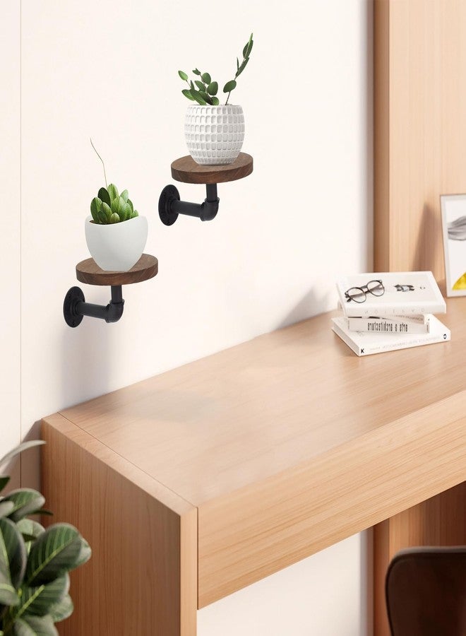 JINGHANGER 2 Pack Round Floating Wood Corner Shelves, Wall Mounted Display Rack 5.9 inches Diameter Indoor Circle Wall Mounted Shelves for Candles, Planter, Pots, Ornaments - Image 3